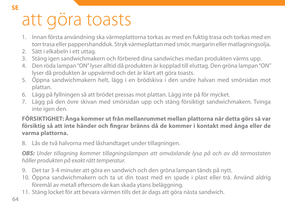 Att göra toasts | Acme SE-100 User Manual | Page 64 / 102