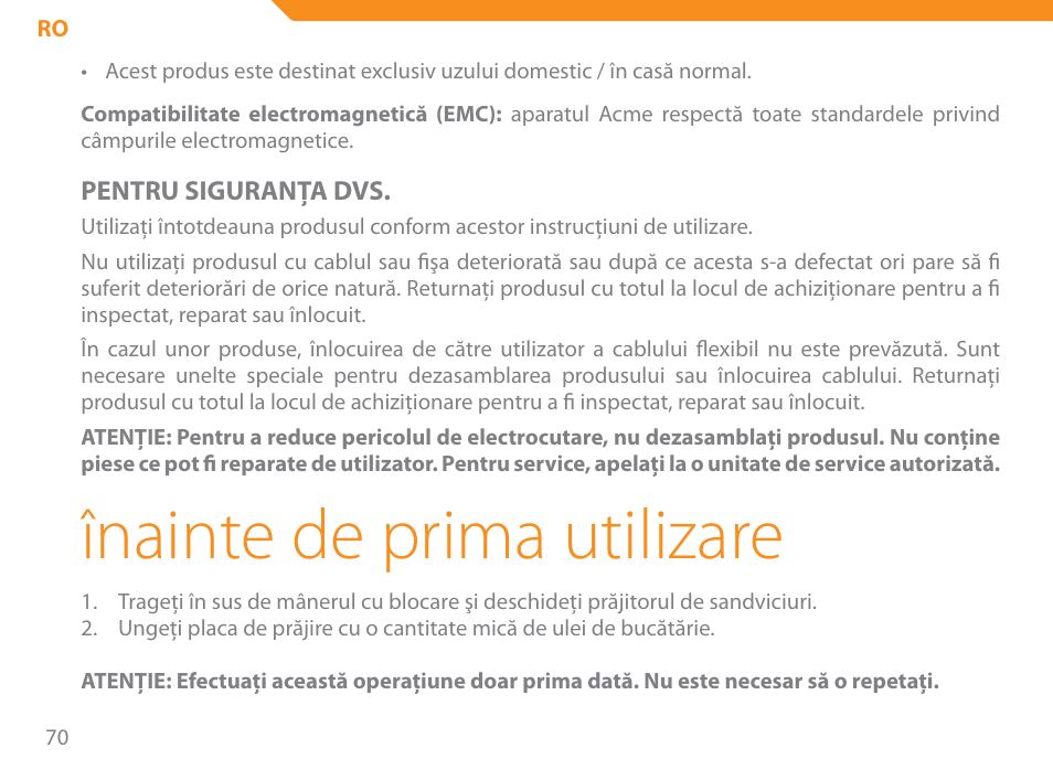 Înainte de prima utilizare | Acme SE-100 User Manual | Page 70 / 102