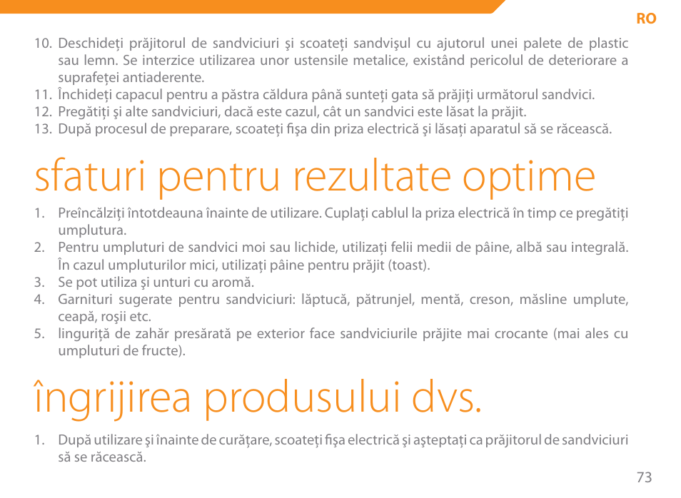 Sfaturi pentru rezultate optime, Îngrijirea produsului dvs | Acme SE-100 User Manual | Page 73 / 102