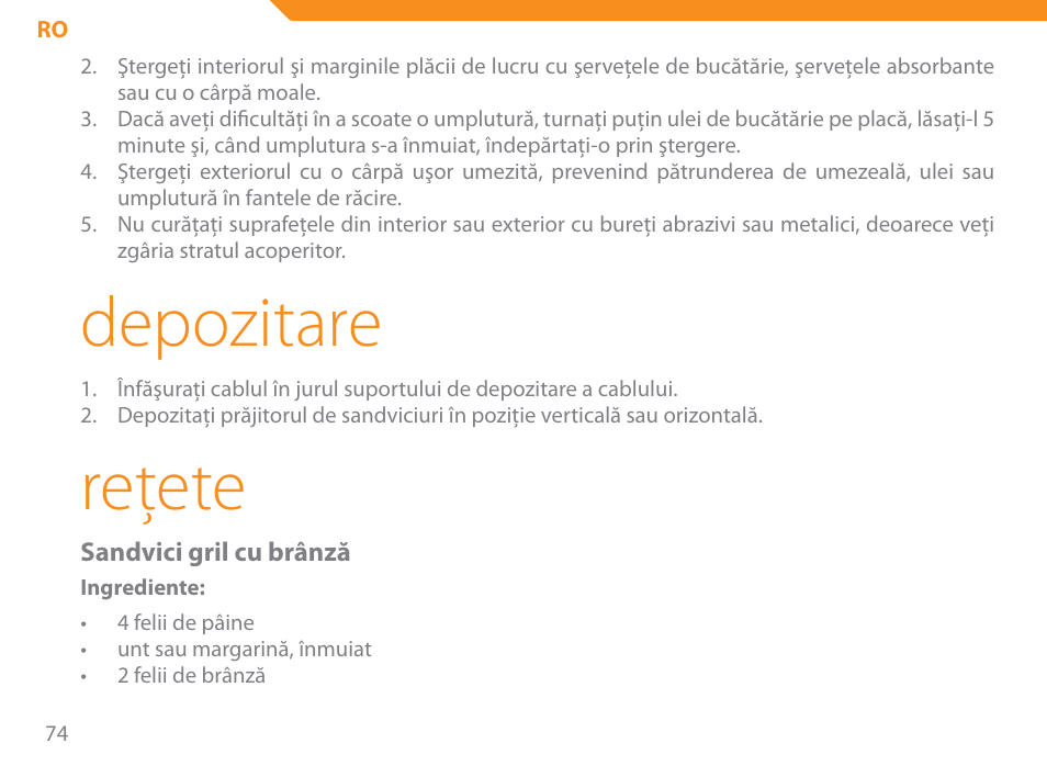 Depozitare, Reţete | Acme SE-100 User Manual | Page 74 / 102