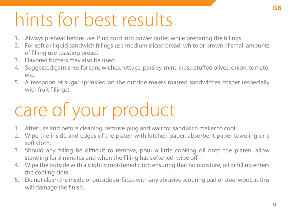 Hints for best results, Care of your product | Acme SE-100 User Manual | Page 9 / 102
