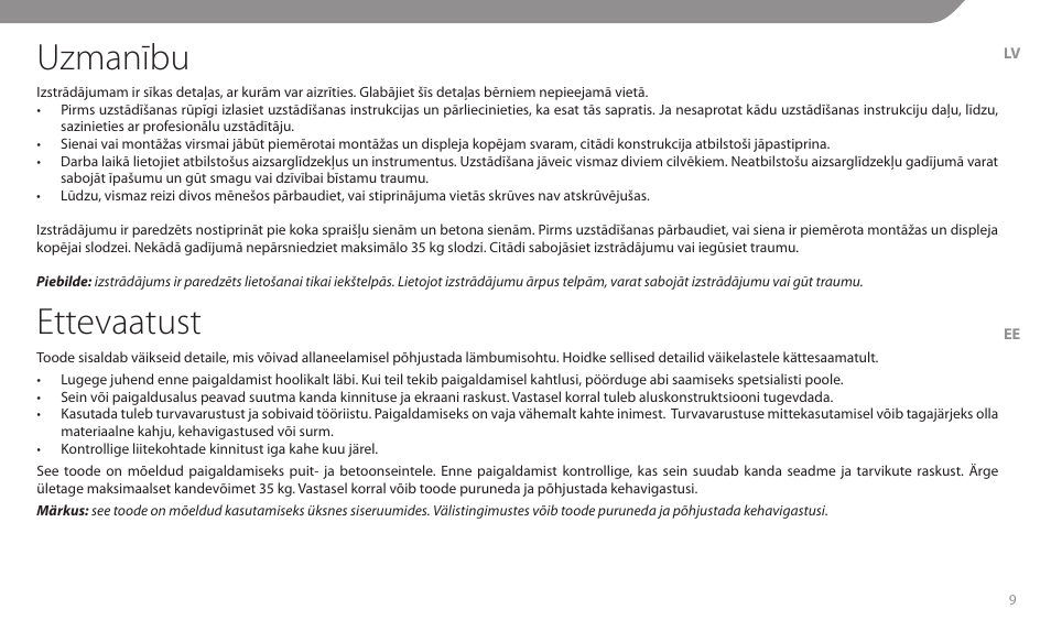 Uzmanību, Ettevaatust | Acme MT102B User Manual | Page 9 / 30