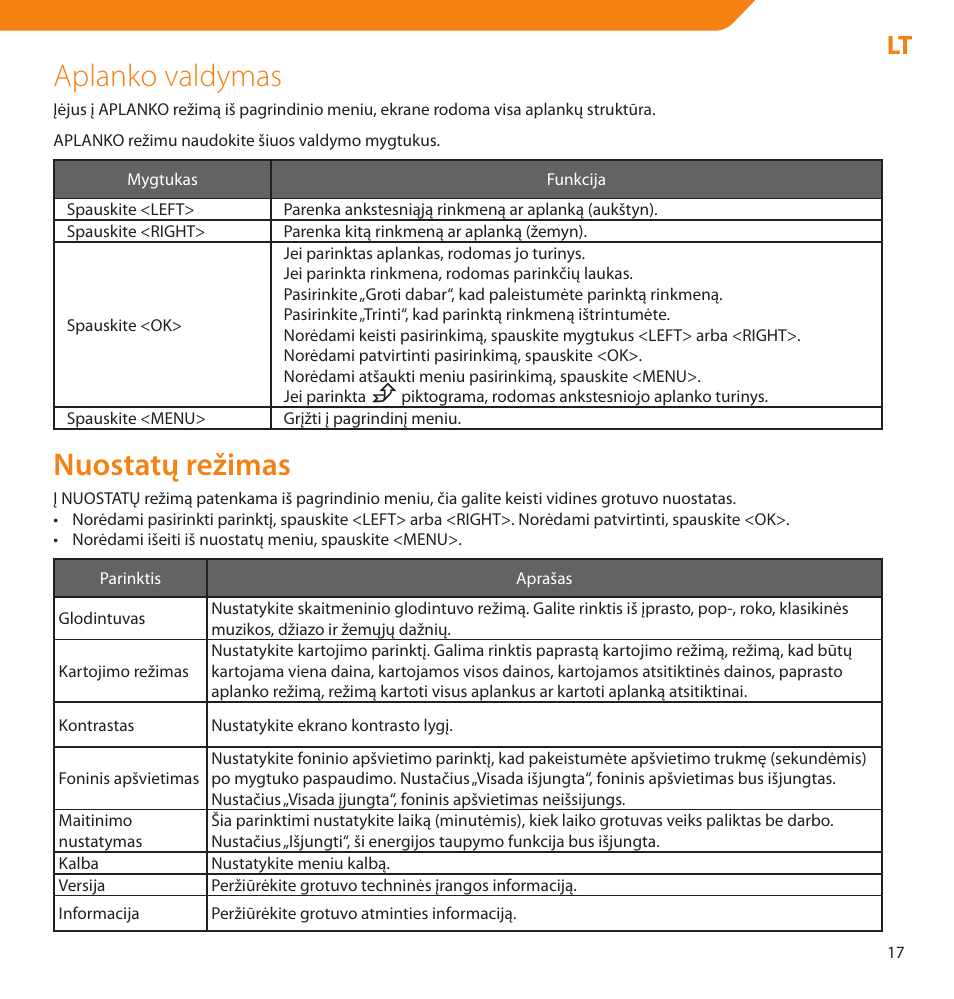 Aplanko valdymas, Nuostatų režimas | Acme V-160 User Manual | Page 17 / 70