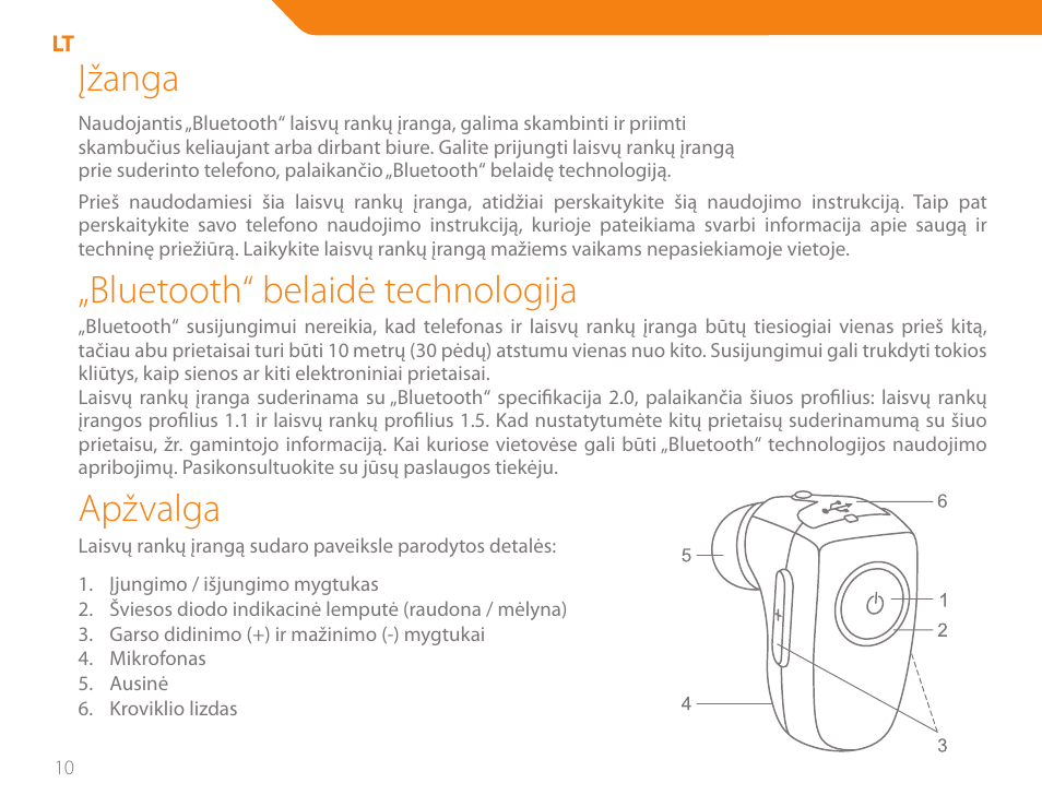 Įžanga, Bluetooth“ belaidė technologija, Apžvalga | Acme BH-01 User Manual | Page 10 / 92