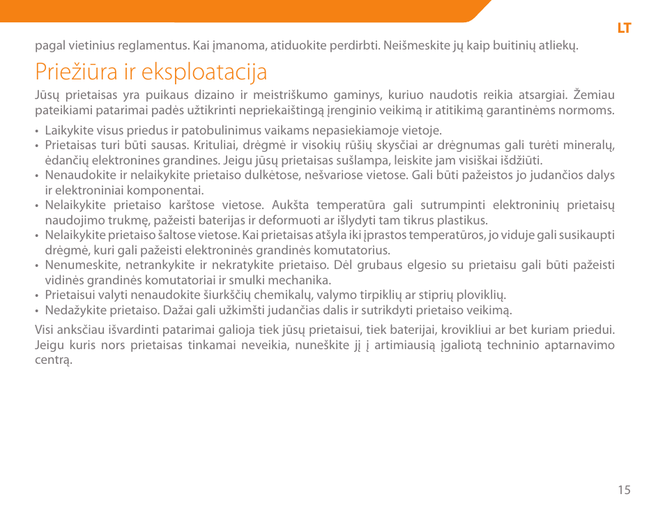 Priežiūra ir eksploatacija | Acme BH-01 User Manual | Page 15 / 92