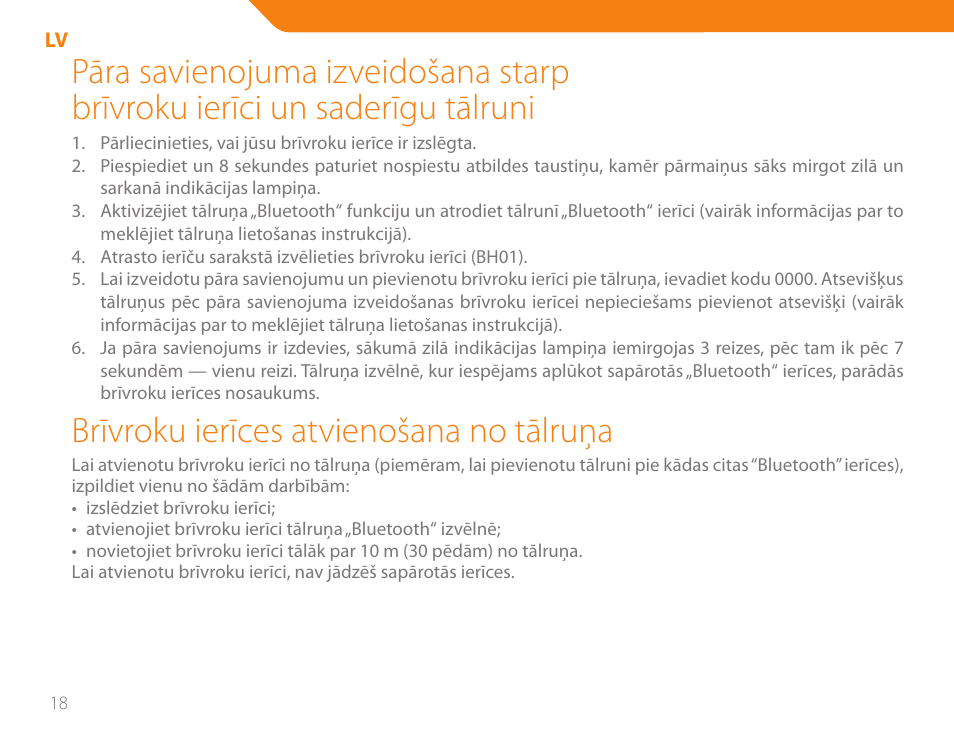 Brīvroku ierīces atvienošana no tālruņa | Acme BH-01 User Manual | Page 18 / 92