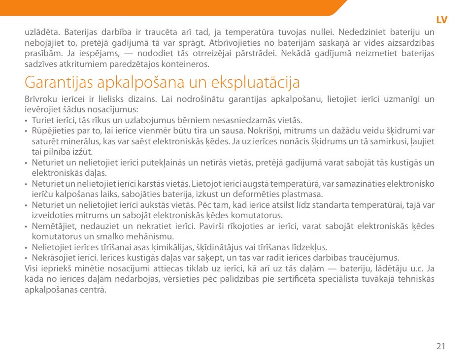 Garantijas apkalpošana un ekspluatācija | Acme BH-01 User Manual | Page 21 / 92