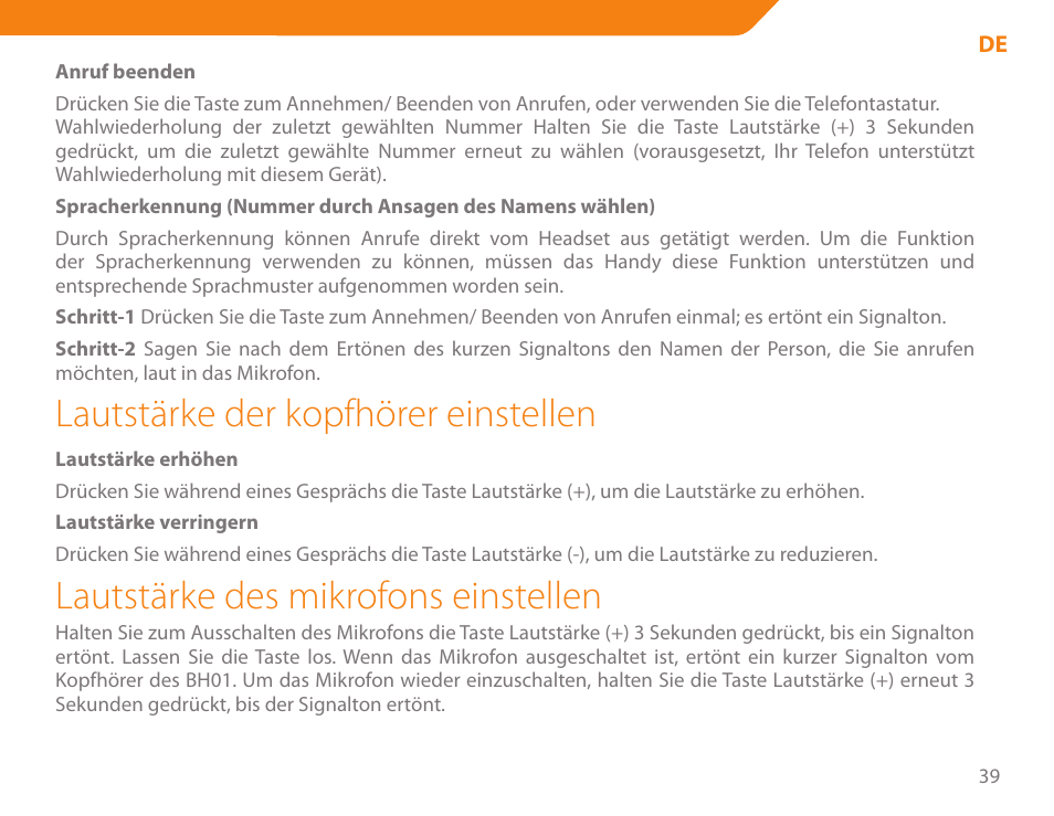 Lautstärke der kopfhörer einstellen, Lautstärke des mikrofons einstellen | Acme BH-01 User Manual | Page 39 / 92