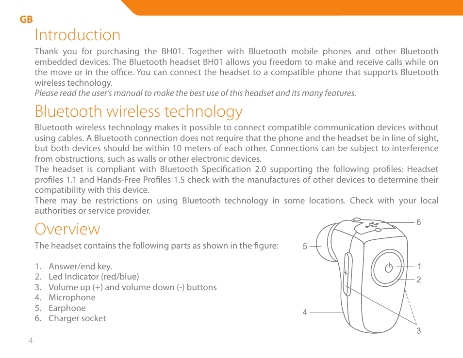 Introduction, Bluetooth wireless technology, Overview | Acme BH-01 User Manual | Page 4 / 92
