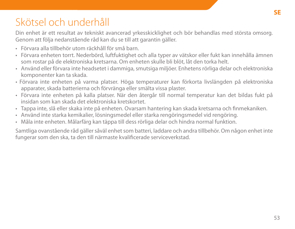 Skötsel och underhåll | Acme BH-01 User Manual | Page 53 / 92