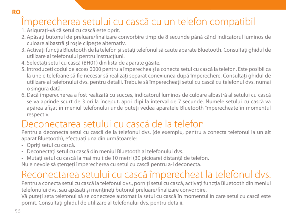 Deconectarea setului cu cască de la telefon | Acme BH-01 User Manual | Page 56 / 92