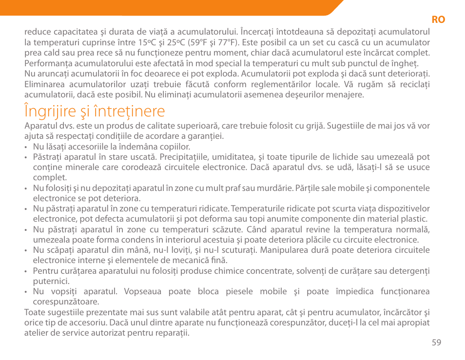 Îngrijire şi întreţinere | Acme BH-01 User Manual | Page 59 / 92