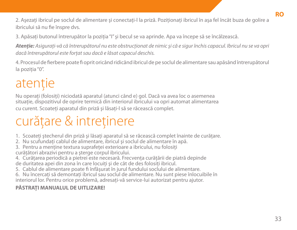Atenţie, Curăţare & intreţinere | Acme KE300 User Manual | Page 33 / 56