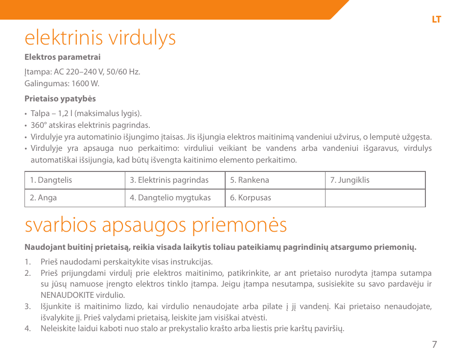 Elektrinis virdulys, Svarbios apsaugos priemonės | Acme KE300 User Manual | Page 7 / 56