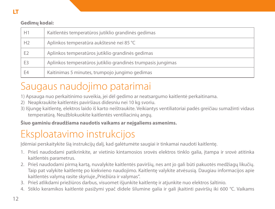 Saugaus naudojimo patarimai, Eksploatavimo instrukcijos | Acme GH200 User Manual | Page 12 / 48