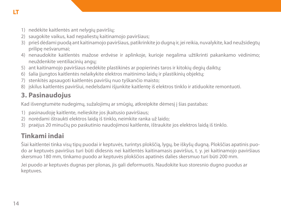 Pasinaudojus, Tinkami indai | Acme GH200 User Manual | Page 14 / 48