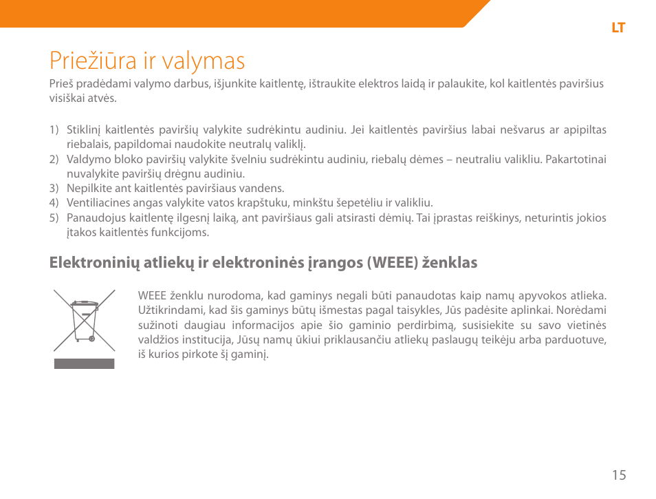 Priežiūra ir valymas | Acme GH200 User Manual | Page 15 / 48