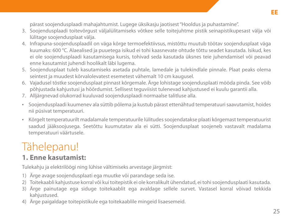 Tähelepanu, Enne kasutamist | Acme GH200 User Manual | Page 25 / 48