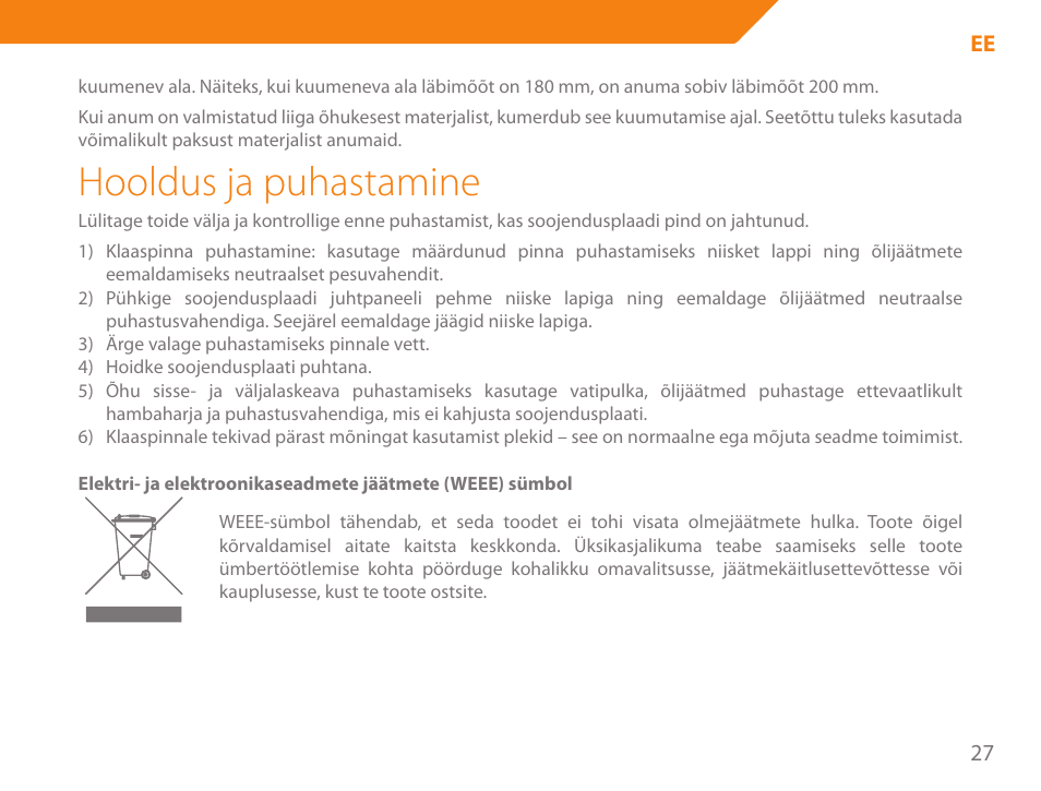 Hooldus ja puhastamine | Acme GH200 User Manual | Page 27 / 48