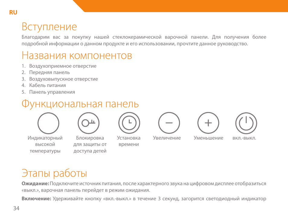 Вступление, Названия компонентов, Функциональная панель | Этапы работы | Acme GH200 User Manual | Page 34 / 48