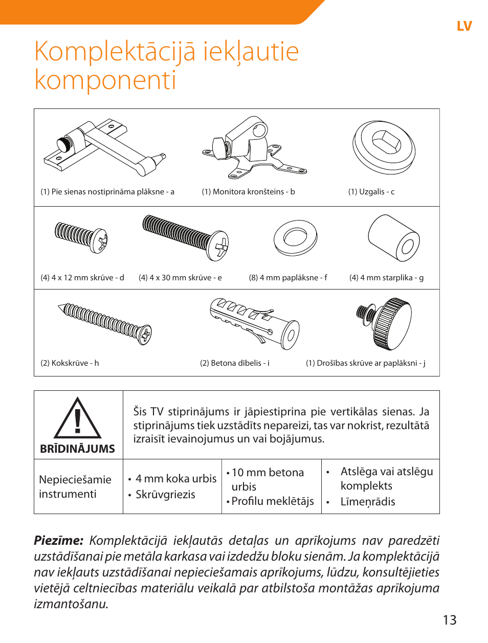 Komplektācijā iekļautie komponenti | Acme LCD105 User Manual | Page 13 / 66
