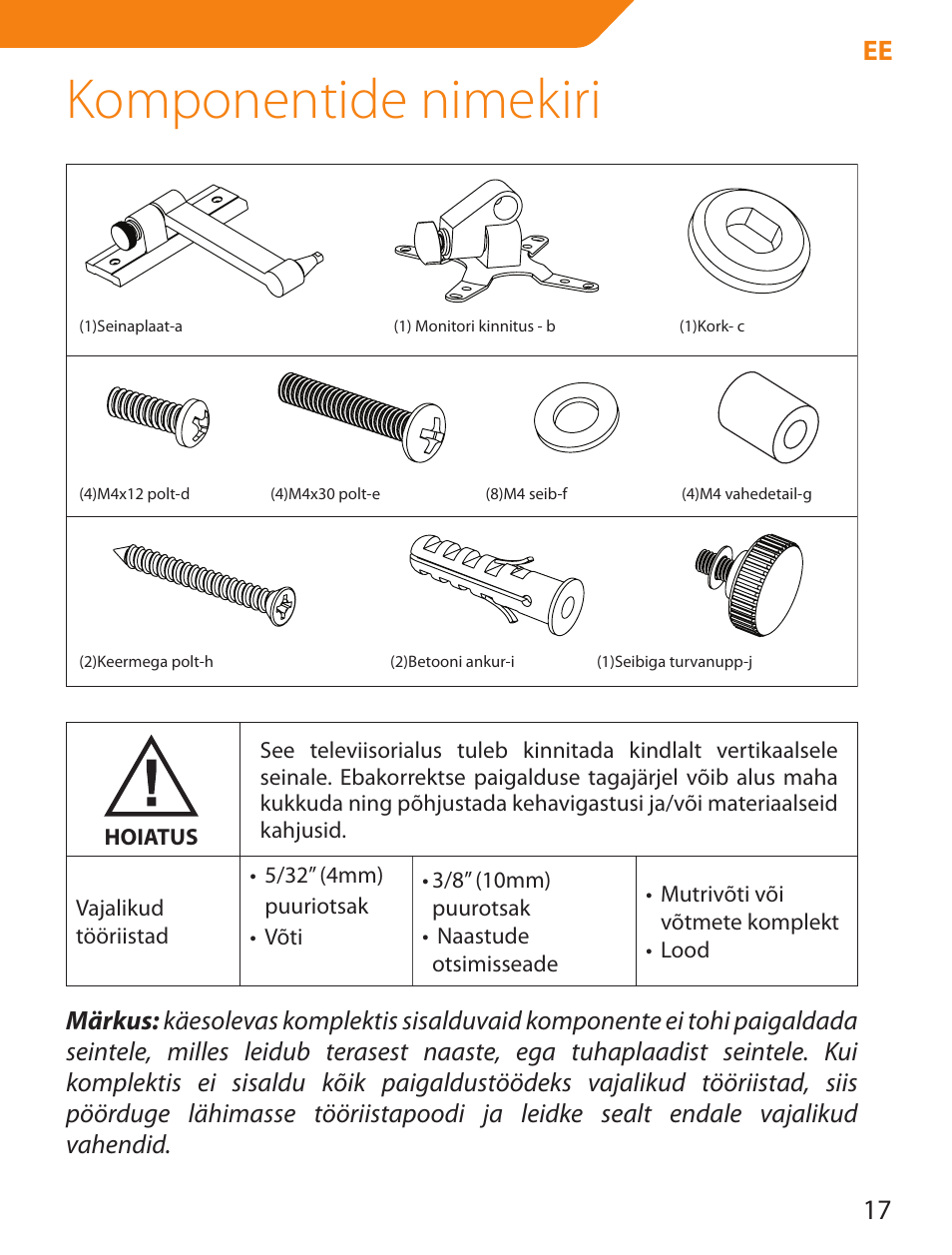 Komponentide nimekiri, 17 ee | Acme LCD105 User Manual | Page 17 / 66