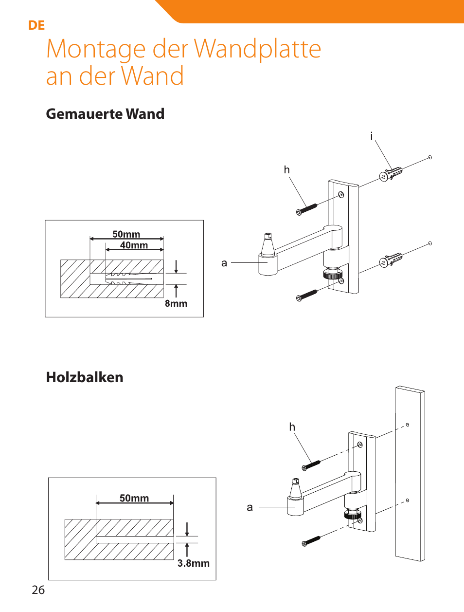 Montage der wandplatte an der wand | Acme LCD105 User Manual | Page 26 / 66