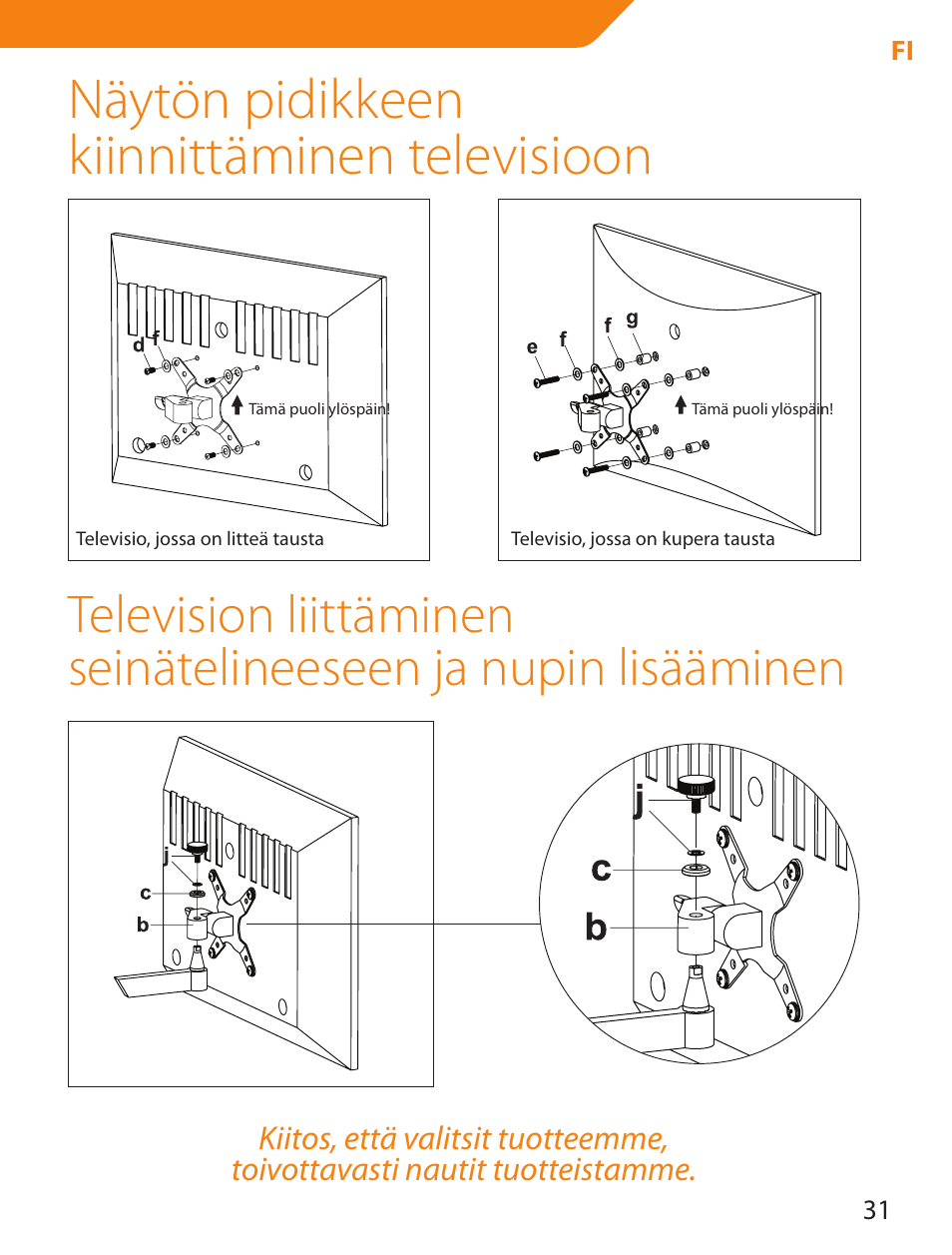 Näytön pidikkeen kiinnittäminen televisioon | Acme LCD105 User Manual | Page 31 / 66