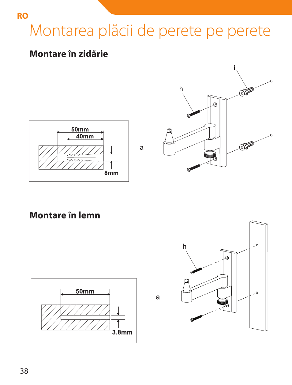 Montarea plăcii de perete pe perete | Acme LCD105 User Manual | Page 38 / 66