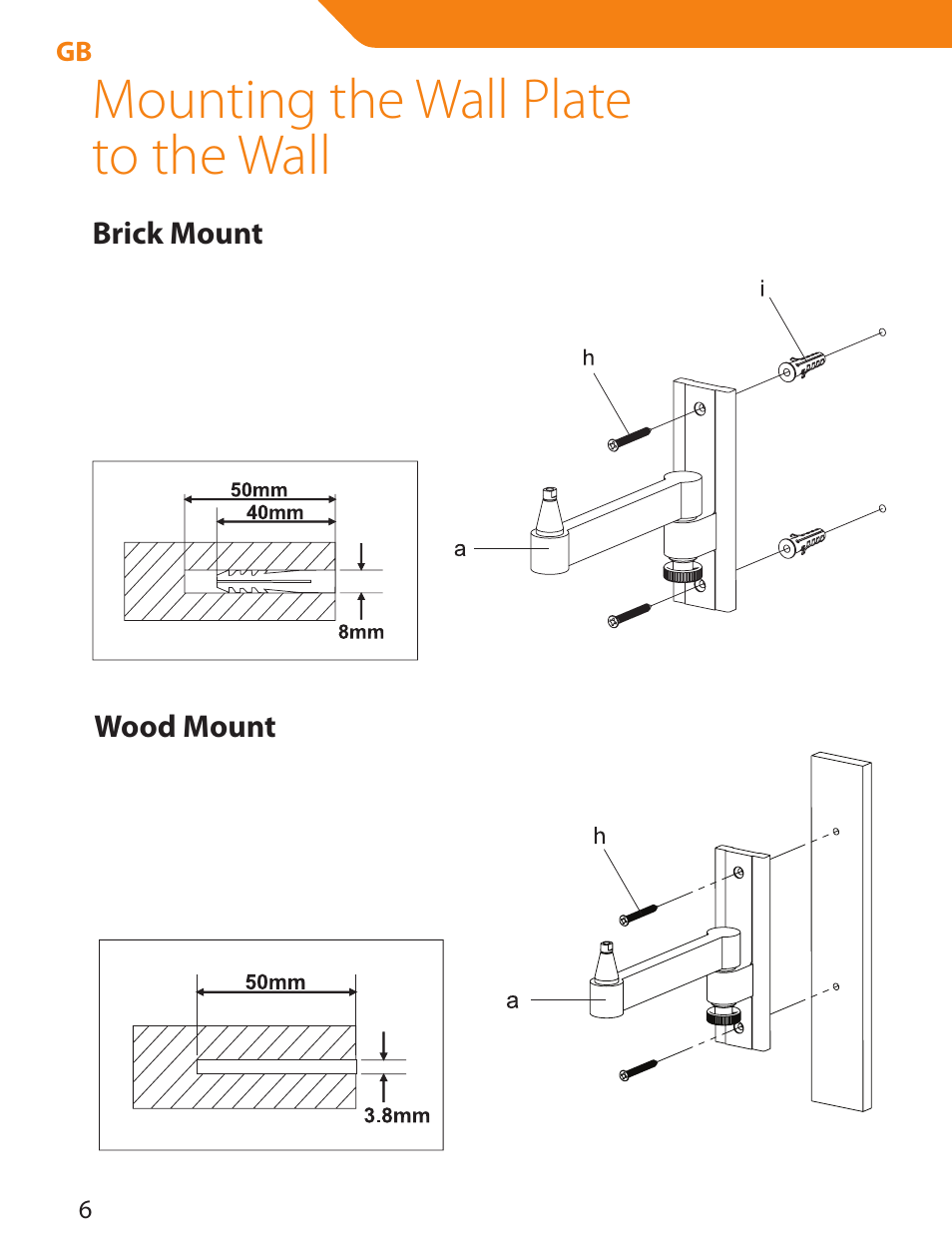 Mounting the wall plate to the wall | Acme LCD105 User Manual | Page 6 / 66