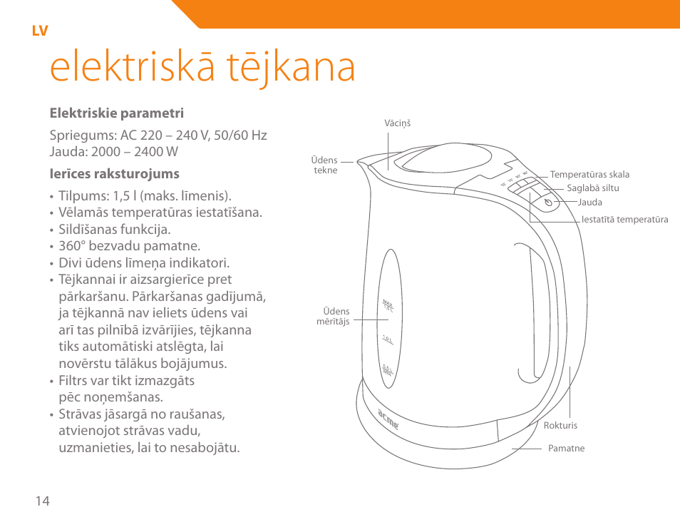 Elektriskā tējkana | Acme KA300 User Manual | Page 14 / 76