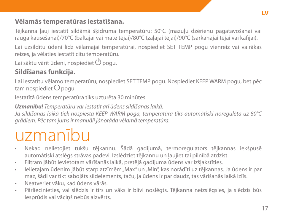 Uzmanību | Acme KA300 User Manual | Page 17 / 76