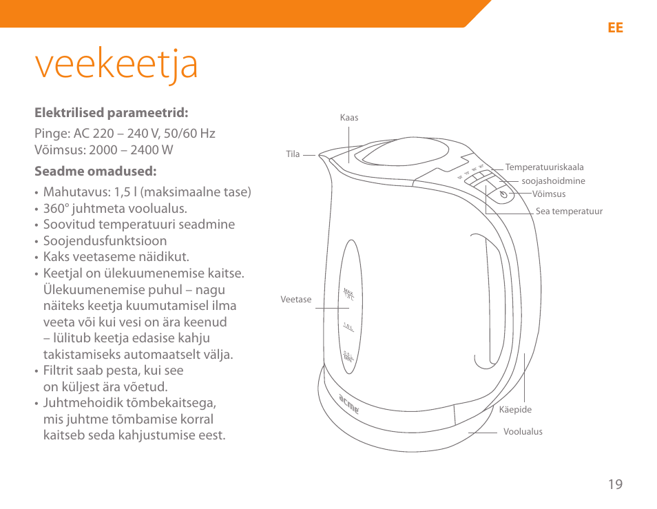 Veekeetja | Acme KA300 User Manual | Page 19 / 76