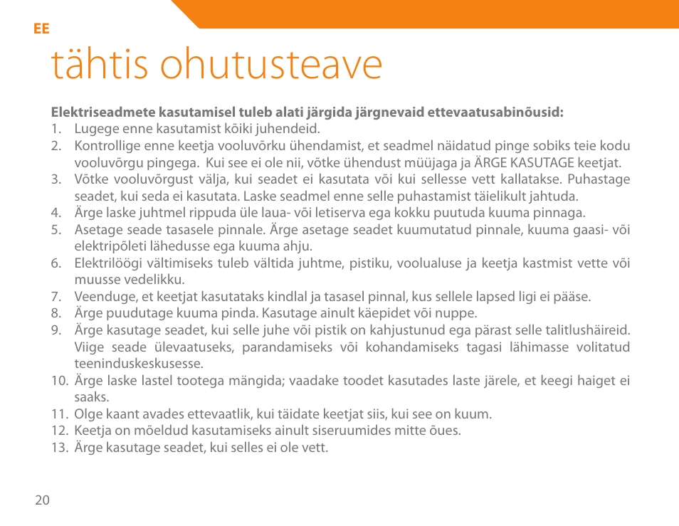 Tähtis ohutusteave | Acme KA300 User Manual | Page 20 / 76