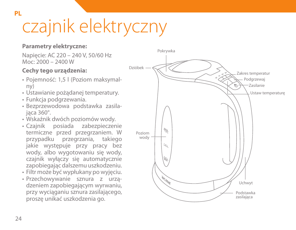 Czajnik elektryczny | Acme KA300 User Manual | Page 24 / 76