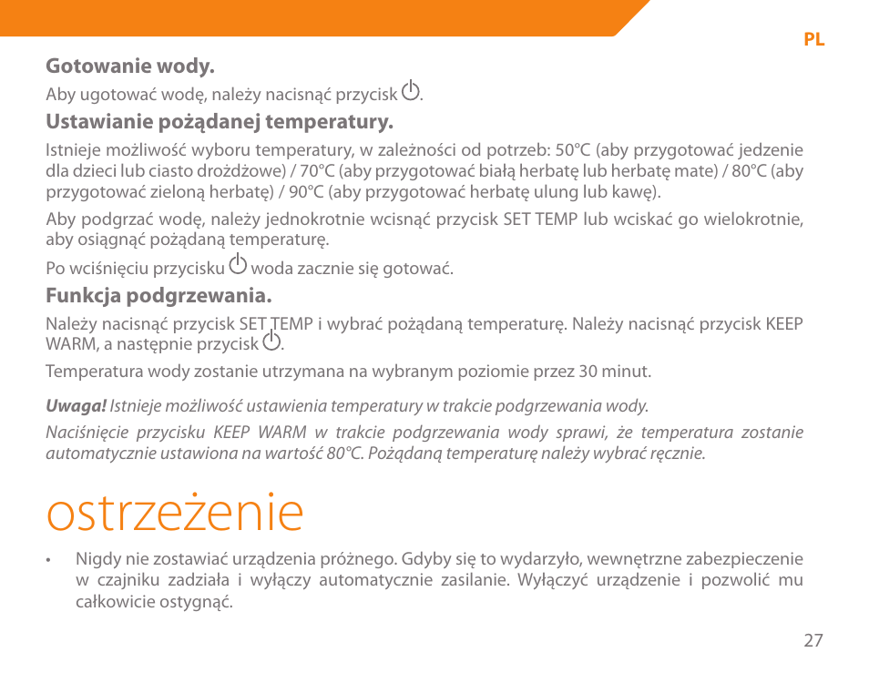 Ostrzeżenie | Acme KA300 User Manual | Page 27 / 76