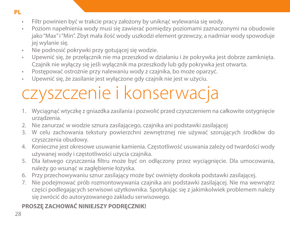Czyszczenie i konserwacja | Acme KA300 User Manual | Page 28 / 76
