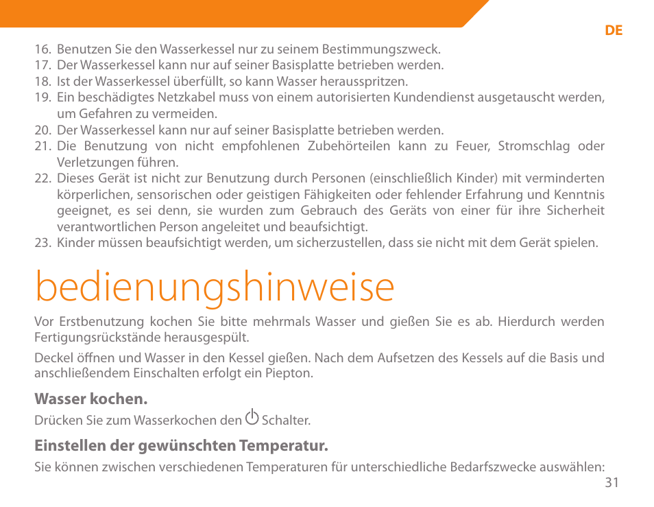 Bedienungshinweise | Acme KA300 User Manual | Page 31 / 76