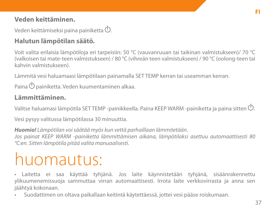 Huomautus | Acme KA300 User Manual | Page 37 / 76
