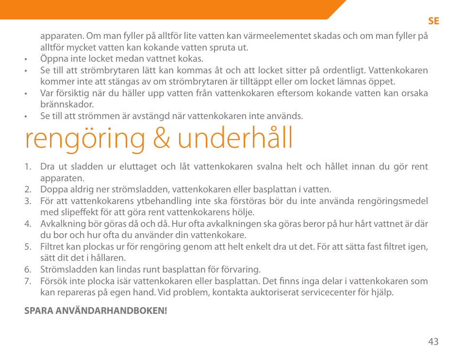 Rengöring & underhåll | Acme KA300 User Manual | Page 43 / 76