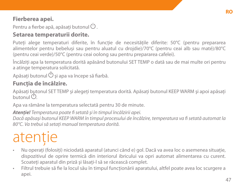 Atenţie | Acme KA300 User Manual | Page 47 / 76