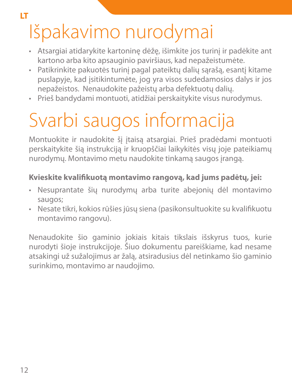 Išpakavimo nurodymai, Svarbi saugos informacija | Acme PLB102B User Manual | Page 12 / 114