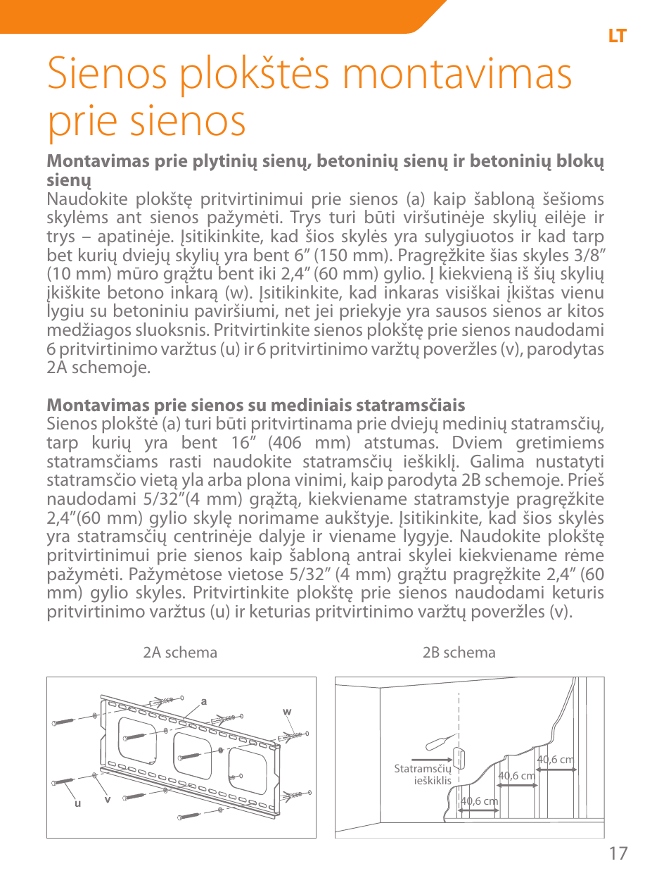 Sienos plokštės montavimas prie sienos | Acme PLB102B User Manual | Page 17 / 114