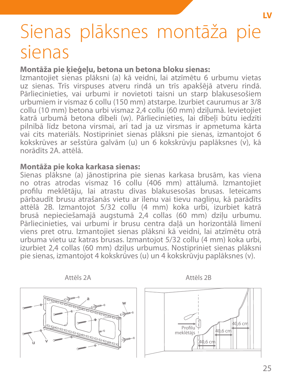 Sienas plāksnes montāža pie sienas | Acme PLB102B User Manual | Page 25 / 114