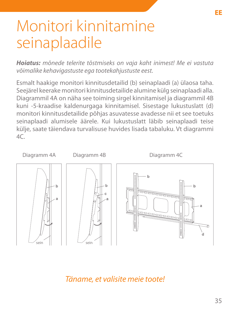 Monitori kinnitamine seinaplaadile | Acme PLB102B User Manual | Page 35 / 114