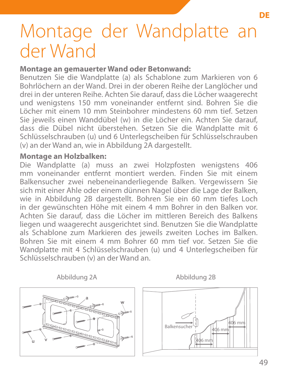 Montage der wandplatte an der wand | Acme PLB102B User Manual | Page 49 / 114