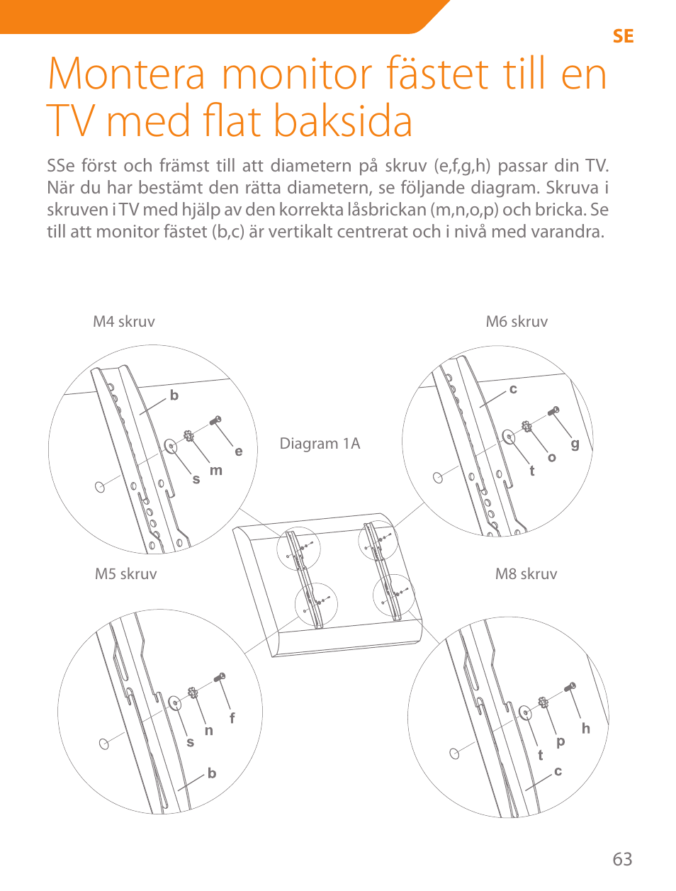Montera monitor fästet till en tv med flat baksida | Acme PLB102B User Manual | Page 63 / 114