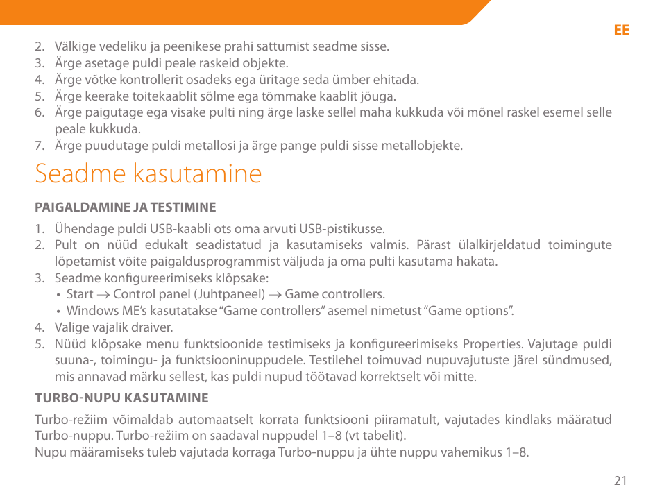 Seadme kasutamine | Acme GS03 User Manual | Page 21 / 76