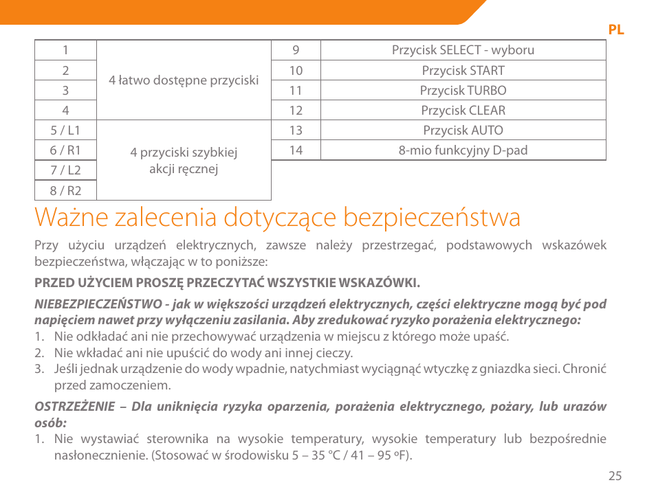 Ważne zalecenia dotyczące bezpieczeństwa | Acme GS03 User Manual | Page 25 / 76