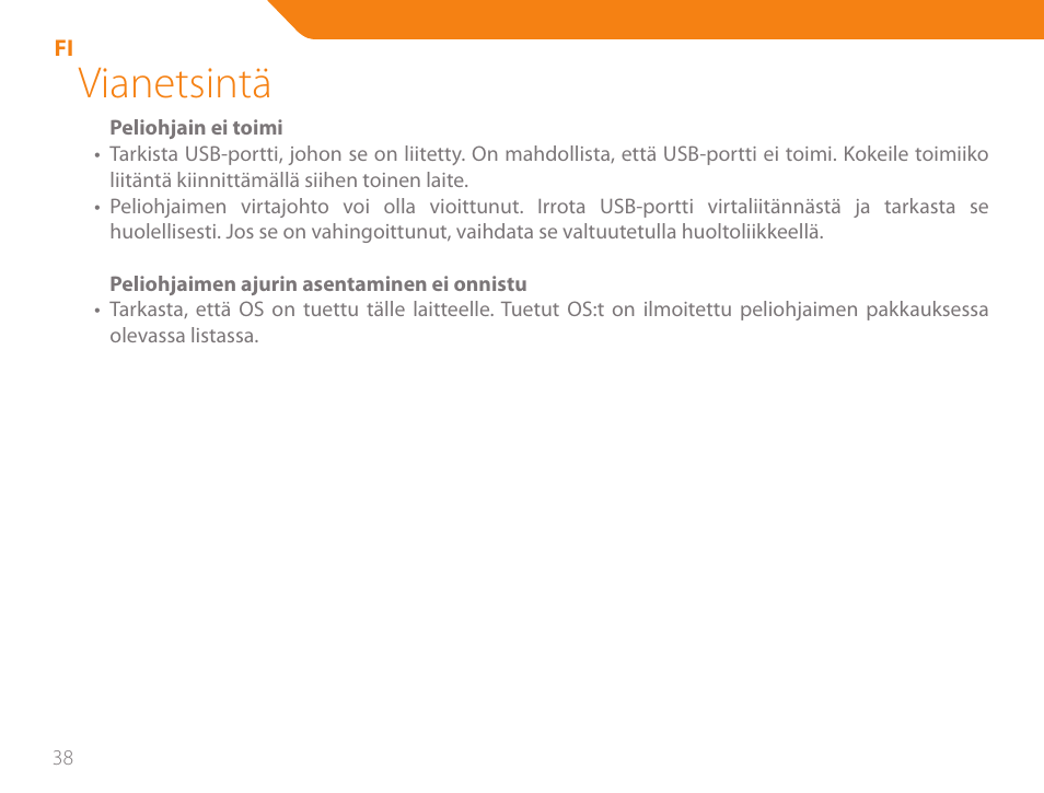 Vianetsintä | Acme GS03 User Manual | Page 38 / 76